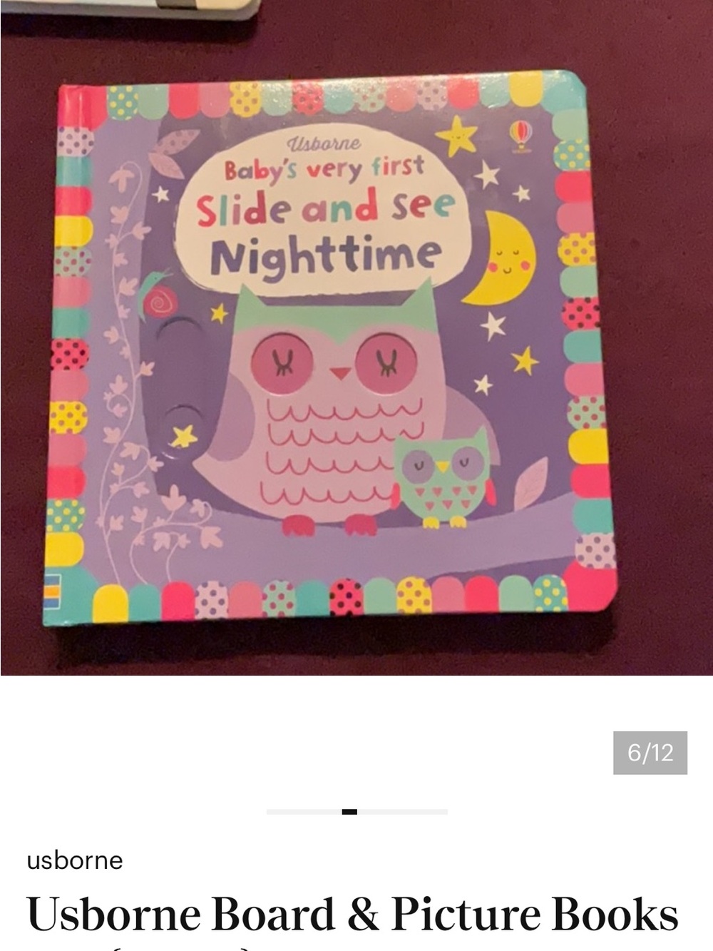 Usborne Baby's Very First Slide and See Nighttime - Purple Kids Book